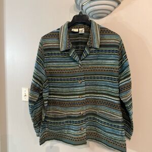 Koret Southwestern Blues Browns Tapestry Button Down  Long Sleeve Jacket  22W